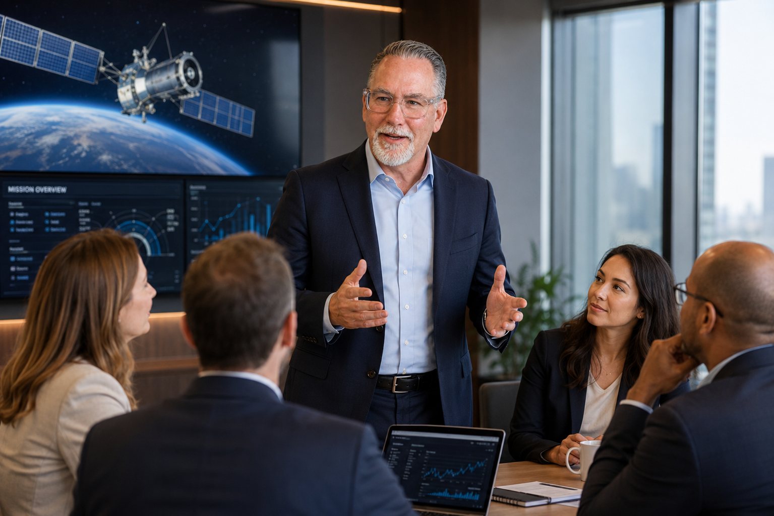 Chuck Porter leading a mission briefing with his team